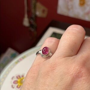 925 Pink Tourmaline CABOCHON Silver ring Size 7